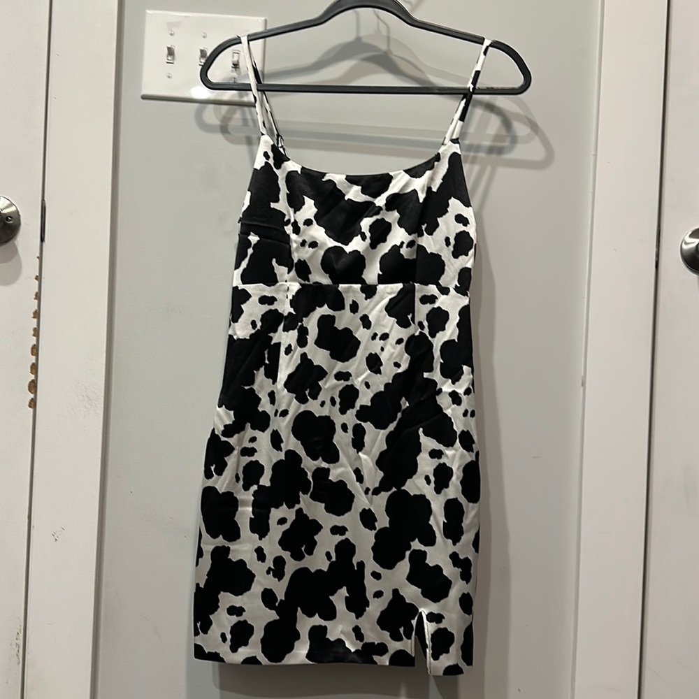 Satin cow print mini dress